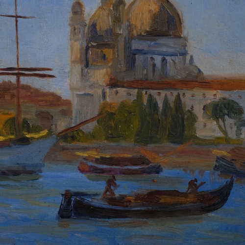 741 - Boats in Venice, mid-20th century oil on board, unsigned, 21cm x 26cm, framed