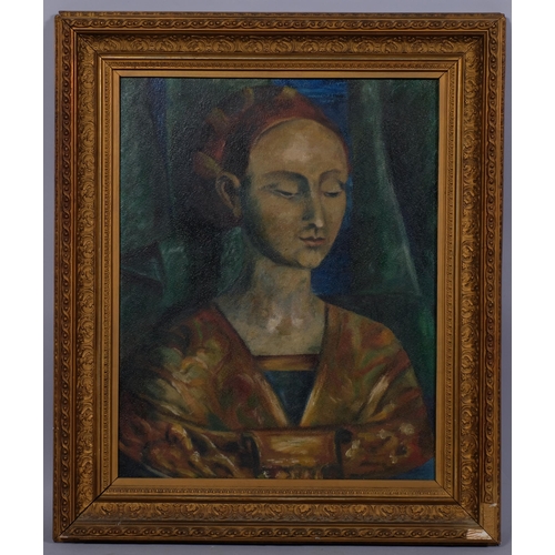 750 - E H Rogerson, portrait of a woman, oil on board, inscribed and dated 1940 verso, 50cm x 40cm