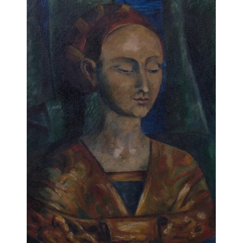 750 - E H Rogerson, portrait of a woman, oil on board, inscribed and dated 1940 verso, 50cm x 40cm