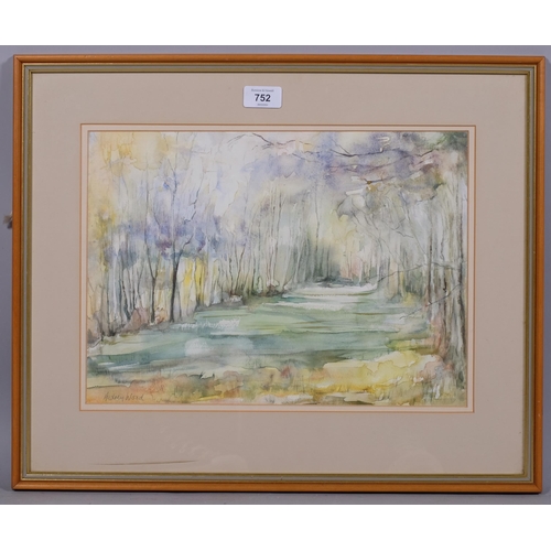 752 - Audrey Wood, Ashridge woodland landscape, watercolour, signed, 27cm x 38cm, framed