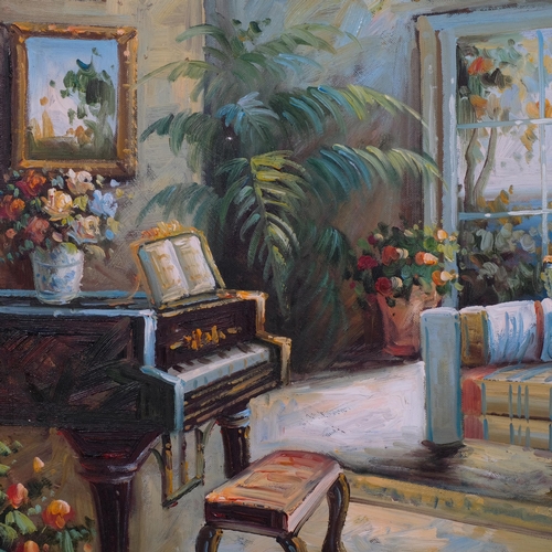 756 - Jones Lee, interior scene, oil on canvas, signed, 50cm x 60cm, framed