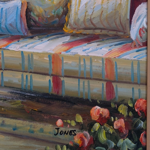 756 - Jones Lee, interior scene, oil on canvas, signed, 50cm x 60cm, framed