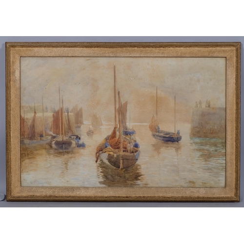 759 - W E Croxford, fishing harbour scene, watercolour, signed and dated '95, 48cm x 77cm, framed