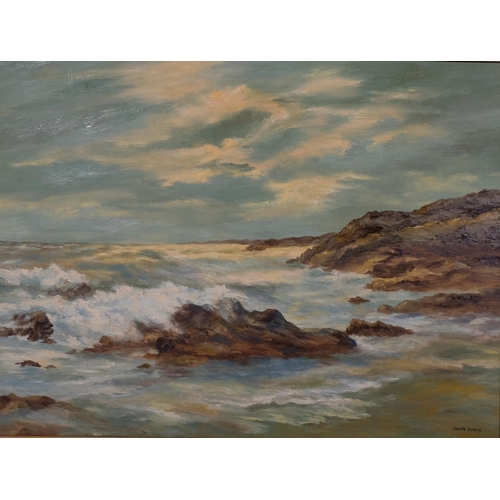 761 - Lucille Sivers, coastal scene, oil on board, signed, 75cm x 100cm, framed