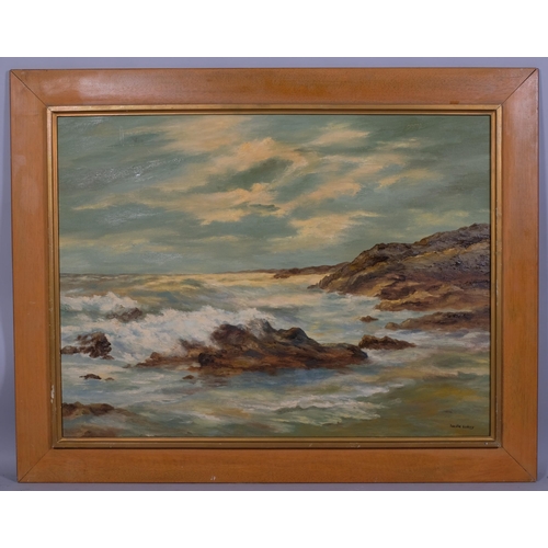 761 - Lucille Sivers, coastal scene, oil on board, signed, 75cm x 100cm, framed