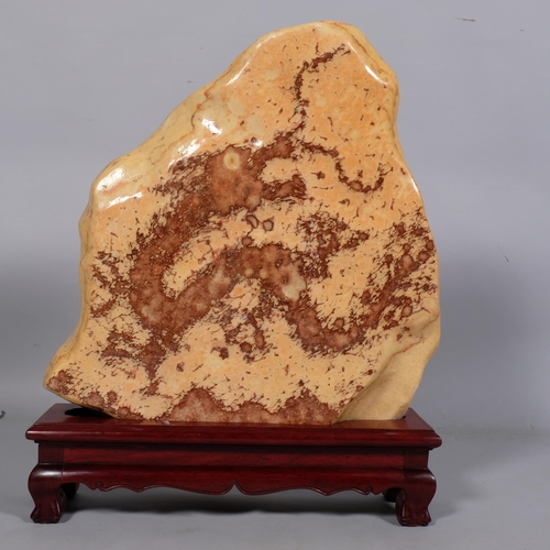 763 - Abstract marble/stone sculpture depicting a tiger, on hardwood stand, overall height 55cm