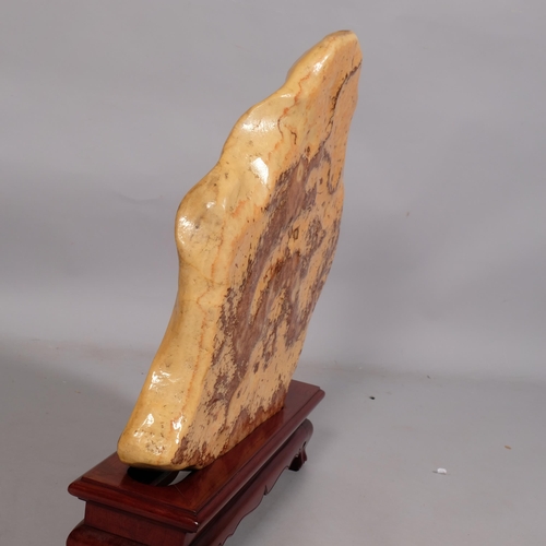 763 - Abstract marble/stone sculpture depicting a tiger, on hardwood stand, overall height 55cm