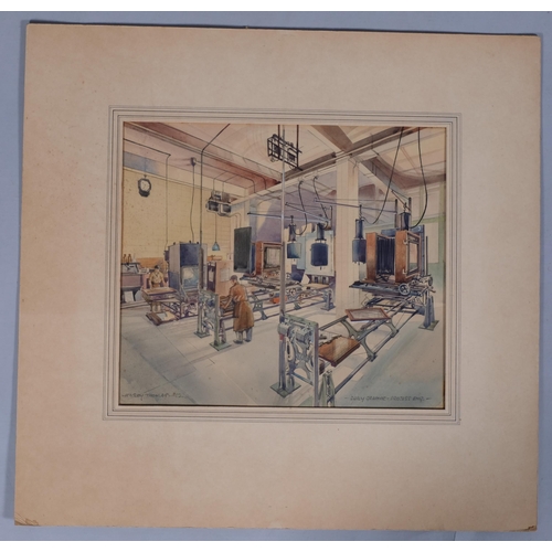 764 - Harry Thomas, Daily Graphic process workshop, watercolour, signed and dated 1952, 26cm x 30cm, mount... 