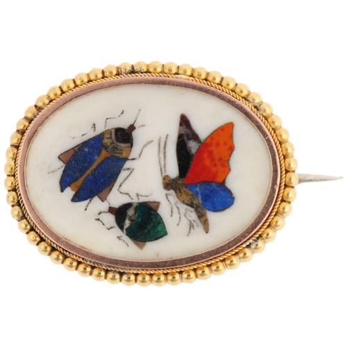 1100 - A Victorian Italian Grand Tour Pietra Dura 'Commesso' insect panel brooch, Florence, circa 1880, the... 