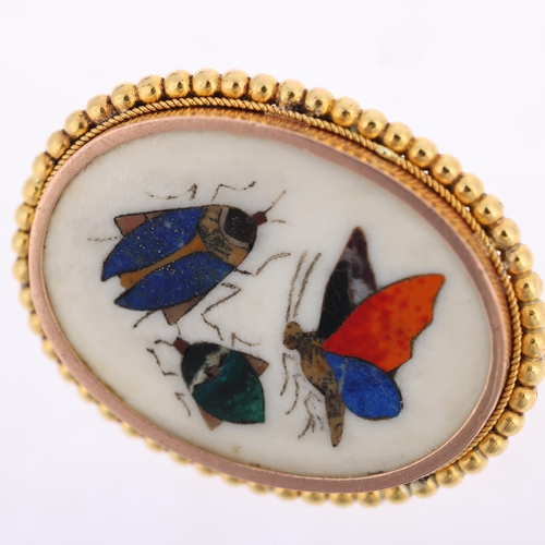 1100 - A Victorian Italian Grand Tour Pietra Dura 'Commesso' insect panel brooch, Florence, circa 1880, the... 