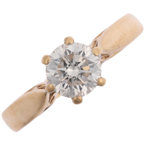 1106 - An 18ct gold 1.13ct solitaire diamond ring, claw set with modern round brilliant-cut diamond, colour... 