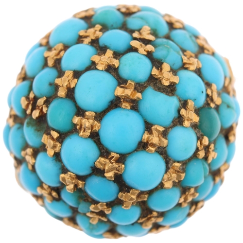 1112 - An Italian 18ct gold turquoise bombe ring, late 20th century, pave set with round cabochon turquoise... 