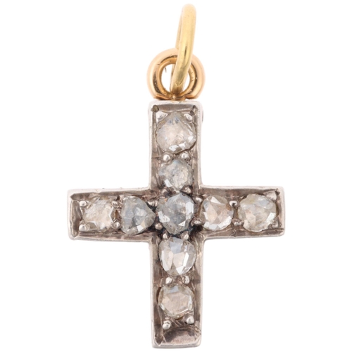 1137 - A Georgian diamond cross pendant, set with rose-cut diamonds, apparently unmarked silver and gold se... 