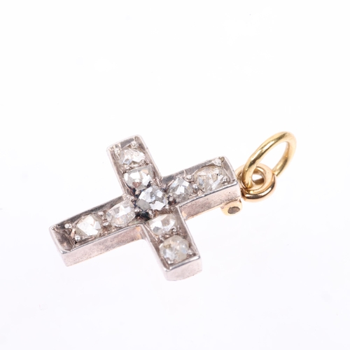 1137 - A Georgian diamond cross pendant, set with rose-cut diamonds, apparently unmarked silver and gold se... 