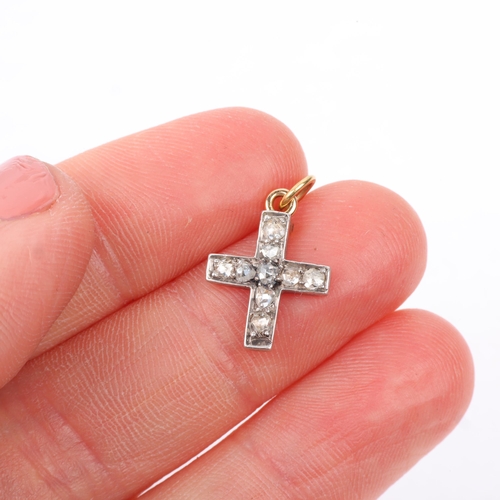 1137 - A Georgian diamond cross pendant, set with rose-cut diamonds, apparently unmarked silver and gold se... 