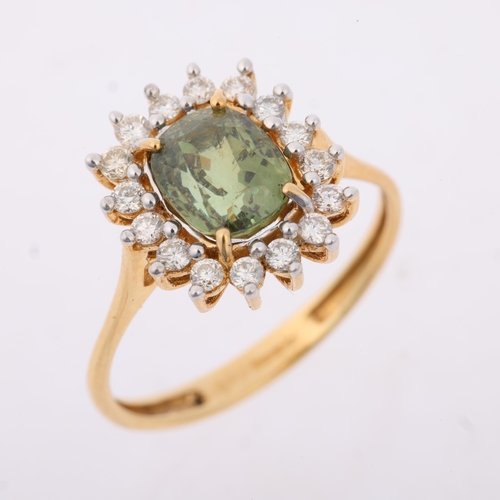 1144 - A modern 18ct gold demantoid garnet and diamond flowerhead cluster ring, maker CR, Birmingham 2010, ... 