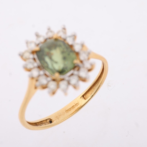 1144 - A modern 18ct gold demantoid garnet and diamond flowerhead cluster ring, maker CR, Birmingham 2010, ... 