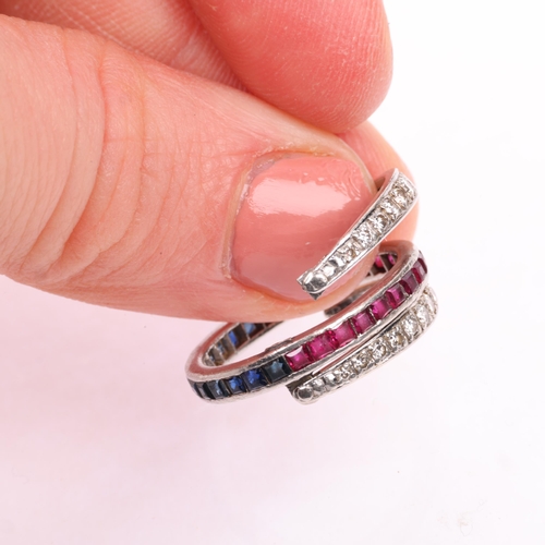 1147 - An Art Deco 'Day And Night' swivel eternity ring, half of central band channel set with calibre-cut ... 