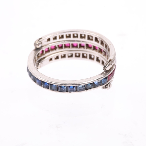 1147 - An Art Deco 'Day And Night' swivel eternity ring, half of central band channel set with calibre-cut ... 