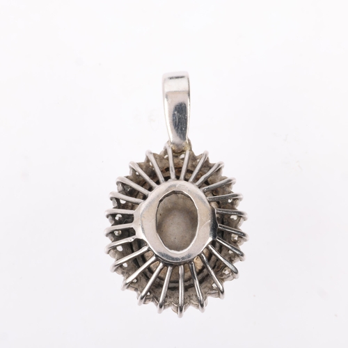 1148 - A late 20th century opal and diamond oval cluster pendant, claw set with 3ct oval cabochon opal surr... 