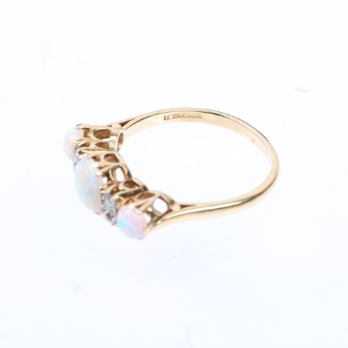 1149 - An early 20th century 18ct gold seven stone opal and diamond half hoop ring, set with round cabochon... 