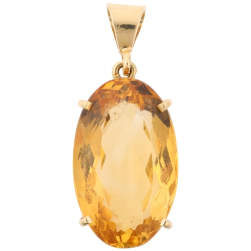 1151 - A late 20th century citrine drop pendant, claw set with 3.7ct oval mixed-cut citrine, apparently unm... 