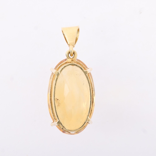 1151 - A late 20th century citrine drop pendant, claw set with 3.7ct oval mixed-cut citrine, apparently unm... 