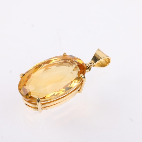 1151 - A late 20th century citrine drop pendant, claw set with 3.7ct oval mixed-cut citrine, apparently unm... 