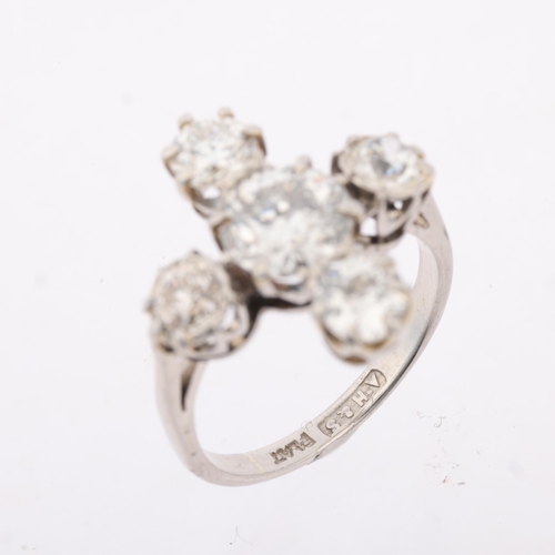 1152 - An Edwardian platinum diamond cruciform ring, maker AH&S, set with old European and modern round bri... 