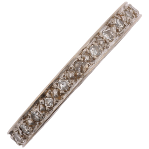 1156 - An Art Deco 18ct white gold diamond full eternity band ring, millegrain set with eight-cut diamonds ... 