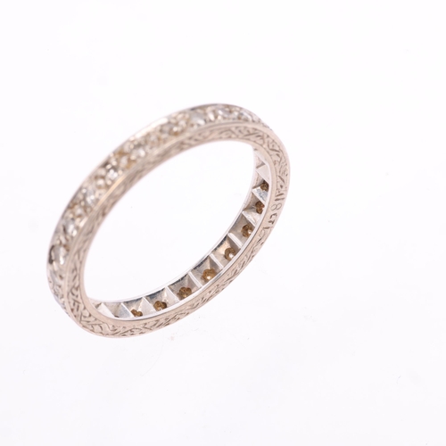 1156 - An Art Deco 18ct white gold diamond full eternity band ring, millegrain set with eight-cut diamonds ... 