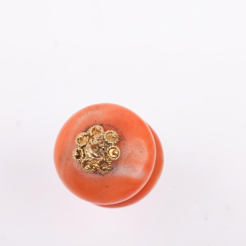 1165 - A Victorian coral button bead pendant, with cannetille mount, 24.8mm, 8.6g