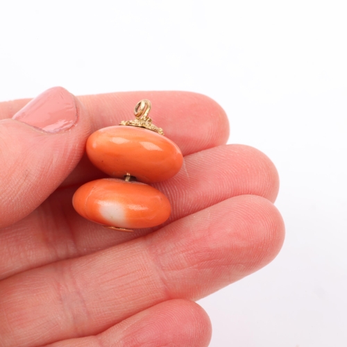 1165 - A Victorian coral button bead pendant, with cannetille mount, 24.8mm, 8.6g