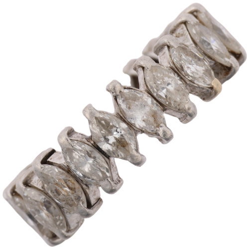 1169 - A marquise diamond full eternity ring, total diamond content approx 3ct, apparently unmarked, band w... 