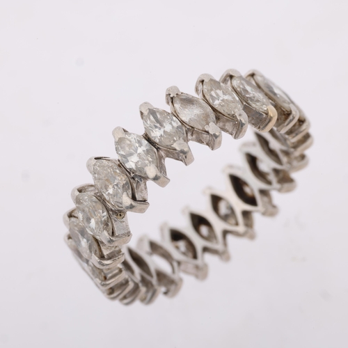 1169 - A marquise diamond full eternity ring, total diamond content approx 3ct, apparently unmarked, band w... 