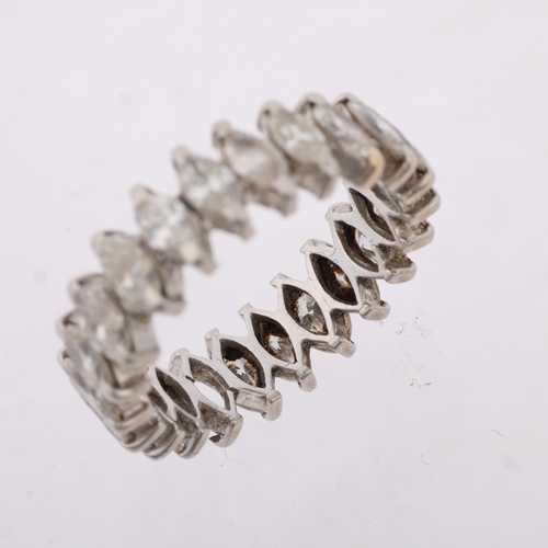 1169 - A marquise diamond full eternity ring, total diamond content approx 3ct, apparently unmarked, band w... 