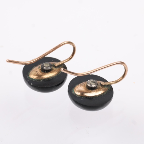 1176 - A pair of Victorian split pearl and onyx mourning earrings, with unmarked gold shepherd hook fitting... 