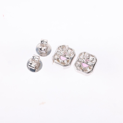 1230 - A pair of 18ct white gold pink sapphire and diamond cluster earrings, maker HM Ltd, London 2005, cla... 