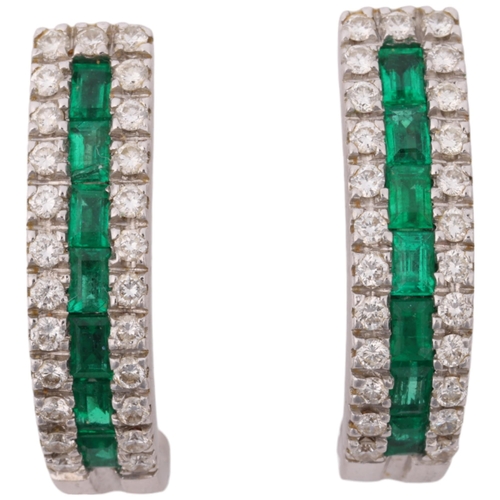 1233 - MASSIMO RAITERI - a pair of 18ct white gold emerald and diamond half hoop earrings, with stud fittin... 