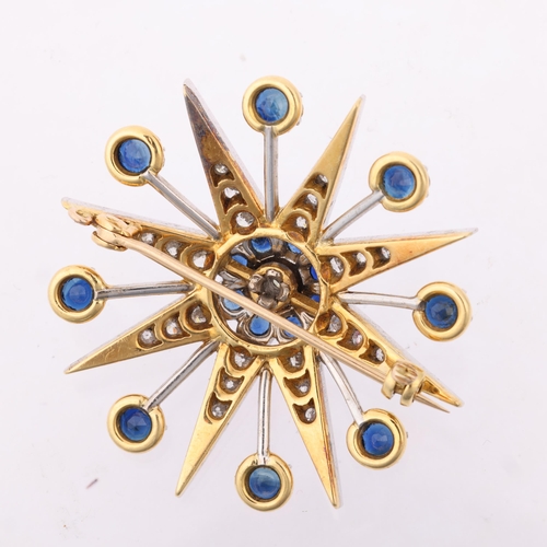 1235 - A large modern sapphire and diamond 8-ray starburst brooch, in the Victorian style, set with round-c... 