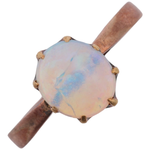 1238 - An early 20th century solitaire opal ring, claw set with 1ct oval cabochon opal, opal measures appro... 