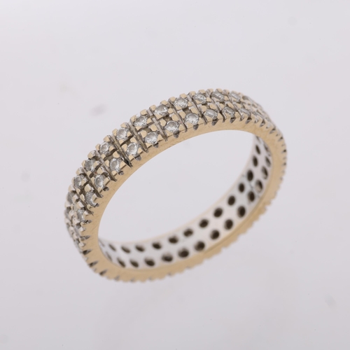 1257 - A modern 18ct white gold diamond double-row full eternity band ring, by Aris, set with modern round ... 