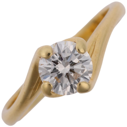 1261 - An 18ct gold 0.6ct solitaire diamond ring, crossover claw set with modern round brilliant-cut diamon... 