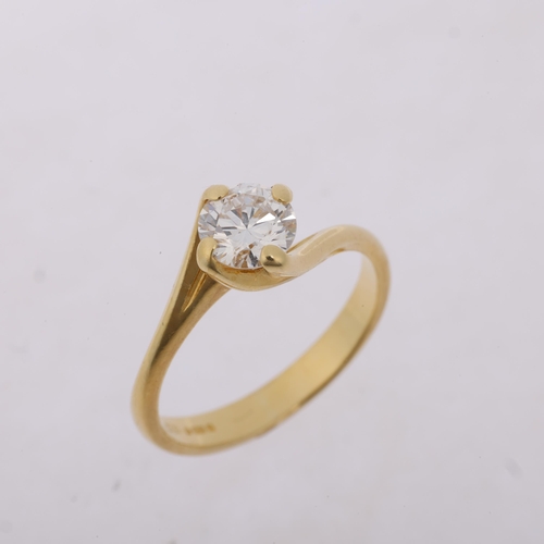 1261 - An 18ct gold 0.6ct solitaire diamond ring, crossover claw set with modern round brilliant-cut diamon... 