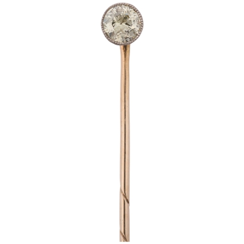 1262 - An early 20th century 0.25ct solitaire diamond stickpin, colour approx L/M, clarity approx I1/I2, ov... 