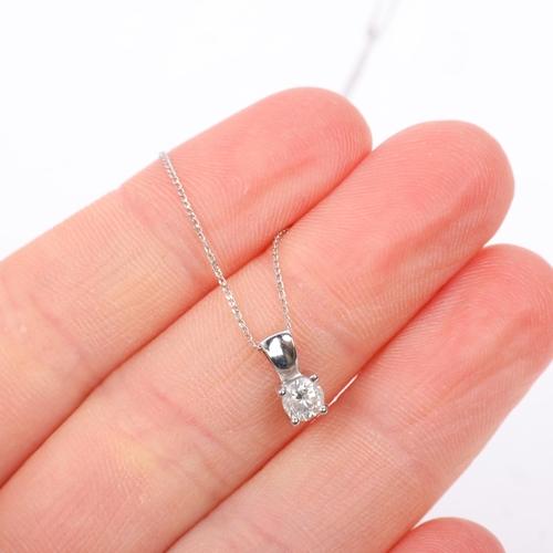 1285 - A modern 9ct white gold 0.25ct solitaire diamond pendant necklace, on 9ct white gold fine curb link ... 