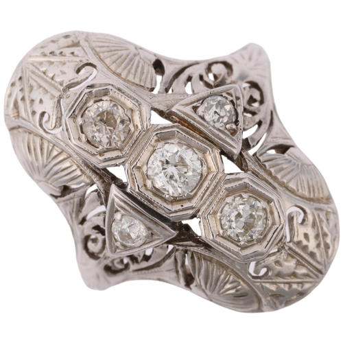 1294 - An Art Deco style 18ct white gold diamond panel cocktail ring, set with old European-cut diamonds an... 