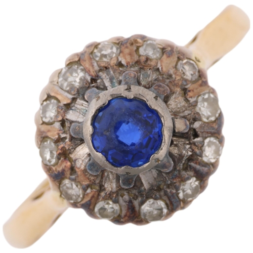 1302 - A late 20th century sapphire and diamond flowerhead cluster ring, set with round-cut sapphire and ei... 