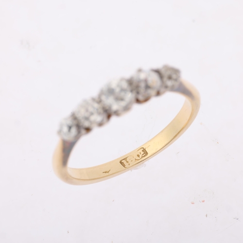 1303 - An early 20th century 18ct gold graduated five stone diamond half hoop ring, set with old-cut diamon... 