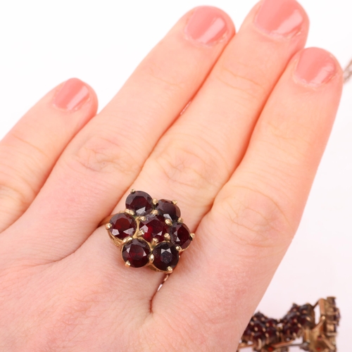 1305 - A group of garnet jewellery, including Scandinavian silver-gilt faceted garnet bracelet, 18cm, Bohem... 